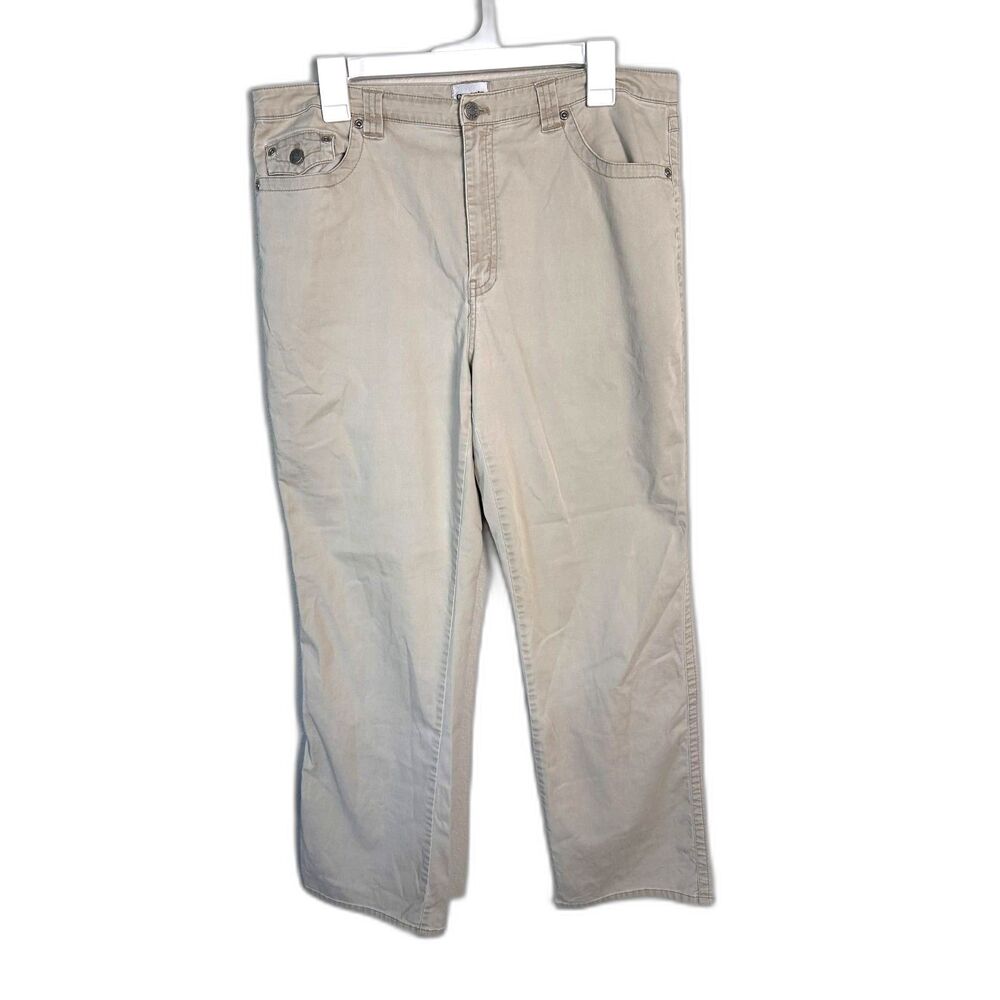 Chico's Khaki Tan Utility Chino Straight Leg Stretch Pants Women's Size 2 Large